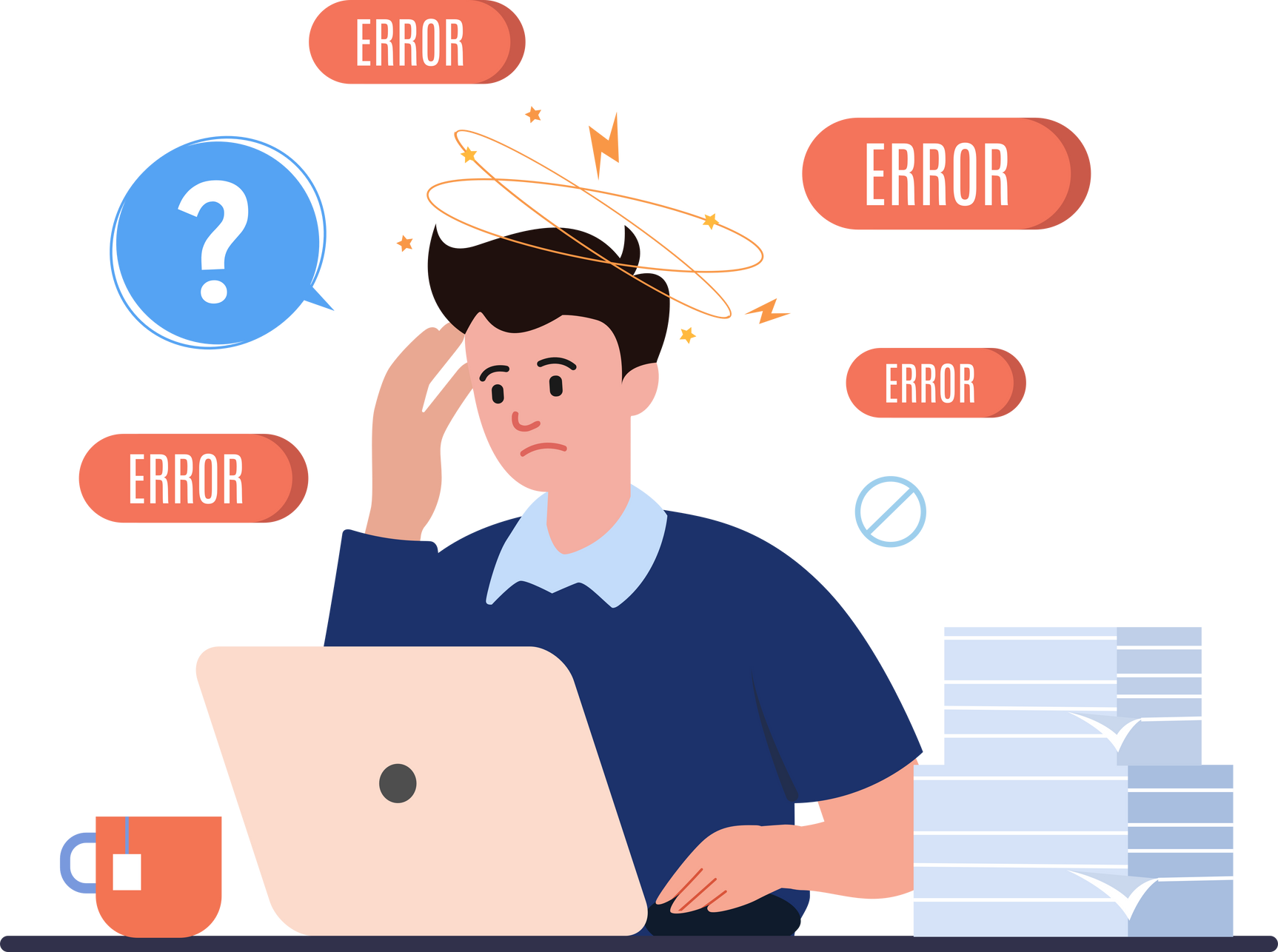 Man Stressed with Computer Error Illustration